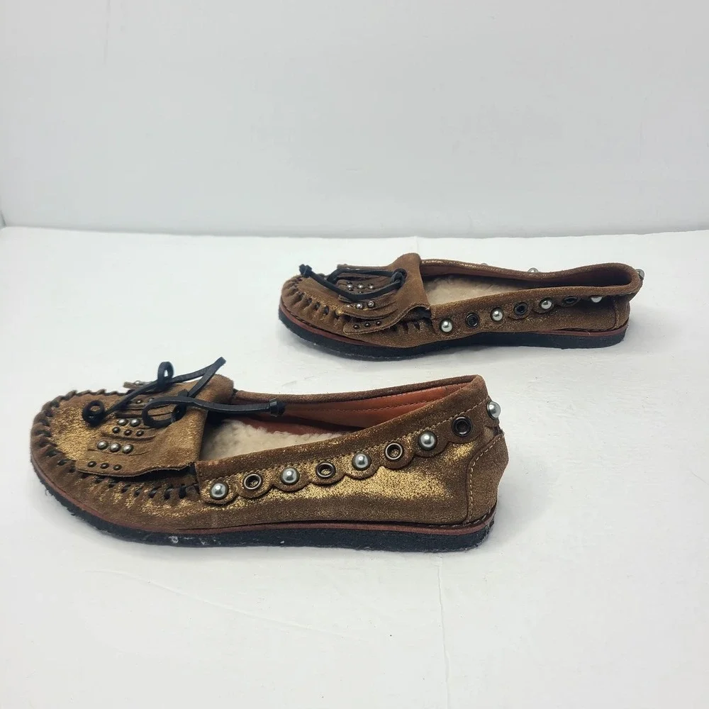 COACH Roccasin Shearling Moccasin Brown Suede Slip On Shoe 7B Embellished